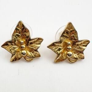Avon Ivy Leaf Earring 1989 Costume Jewelry Gold tone Retro Vintage Casual